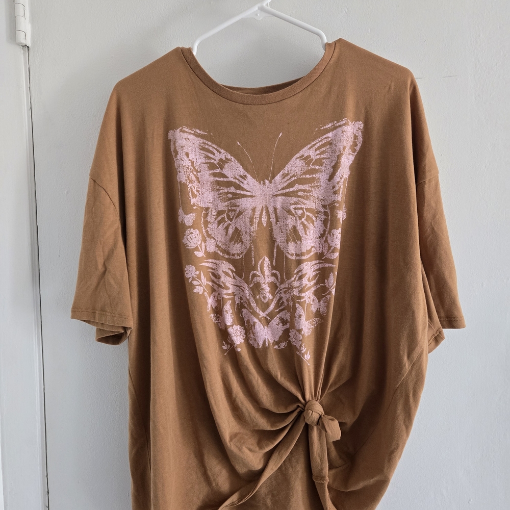 Wild Fable Brown Butterfly Knot Front Tee